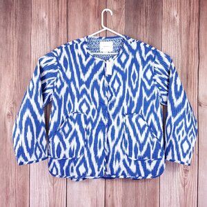 NWT Anthropologie Womens Size Large Nora Quilted Jacket Blue White Snap Button